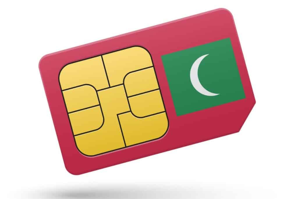 A red physical sim card with the Maldivian flag on it 